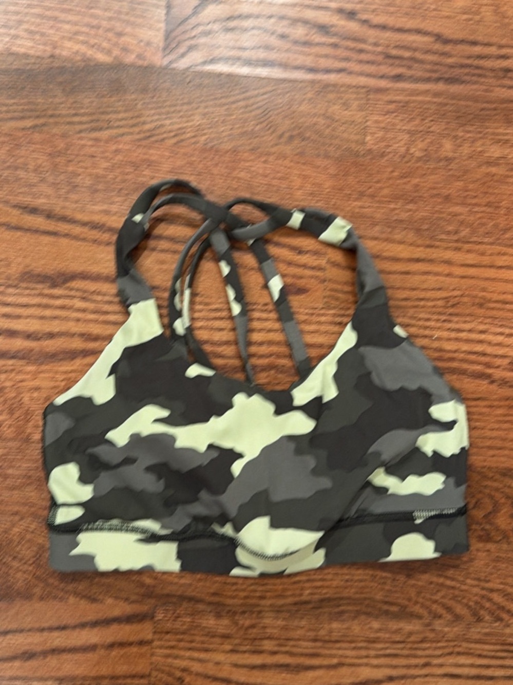 lululemon athletica Black & Sage Camo Strappy bralette Top